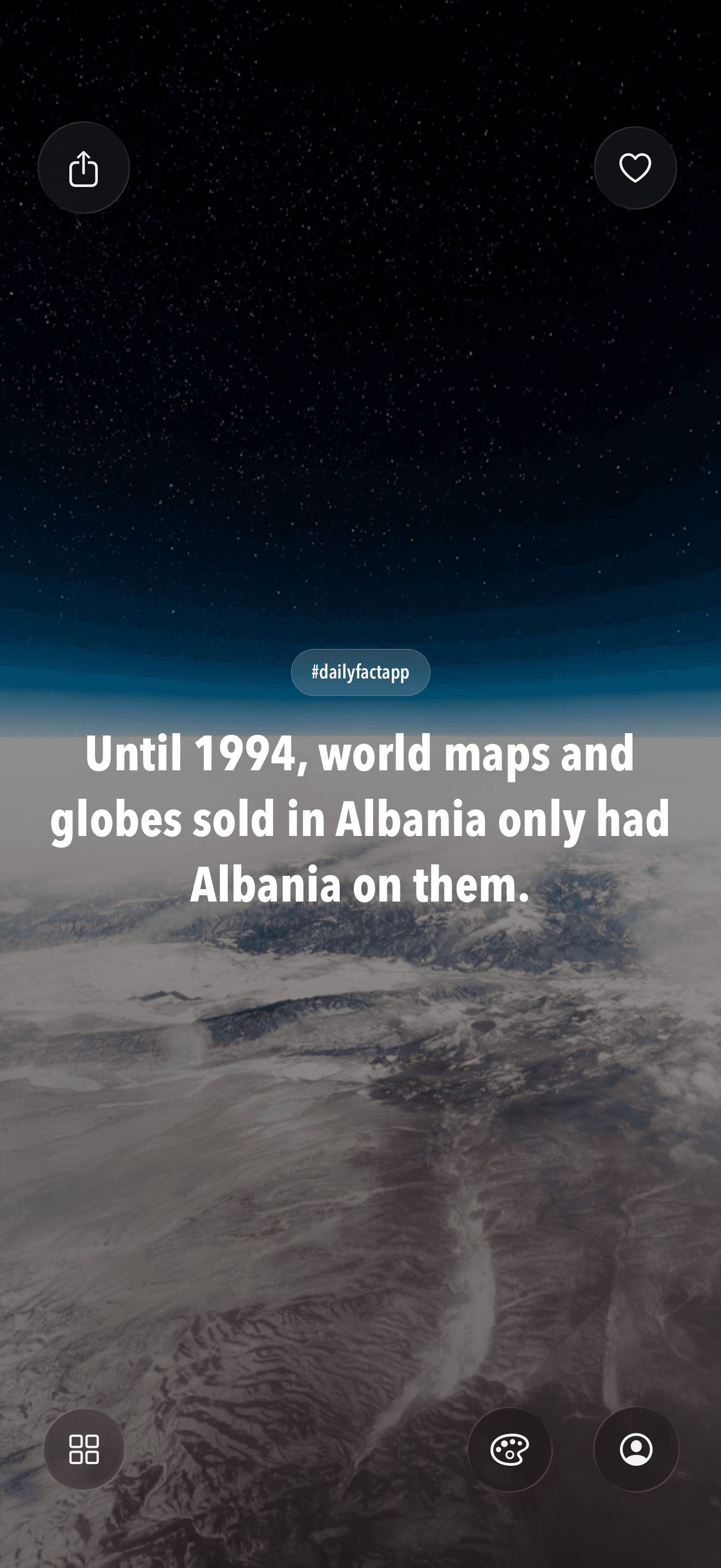 DailyFact showing a geography fact over a view of Earth